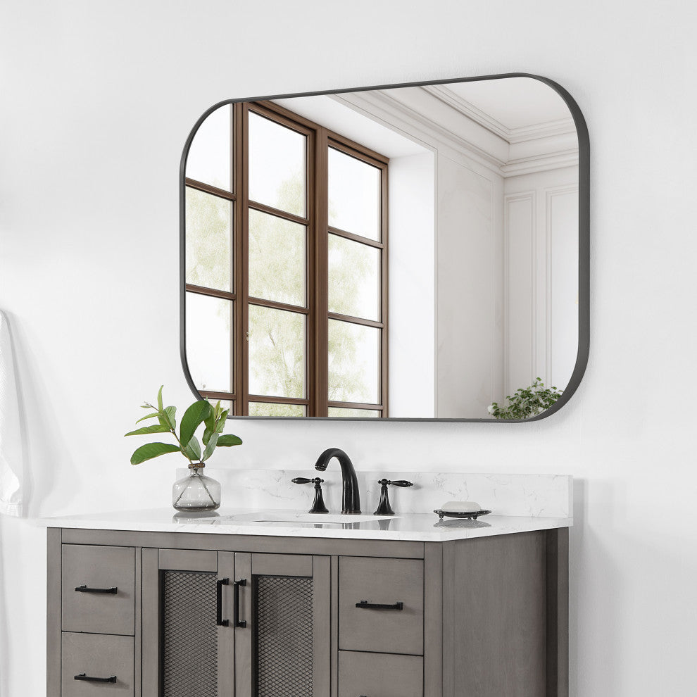 Trielle Rectangular Framed Bathroom Wall Mirror, Gunmetal, 48"