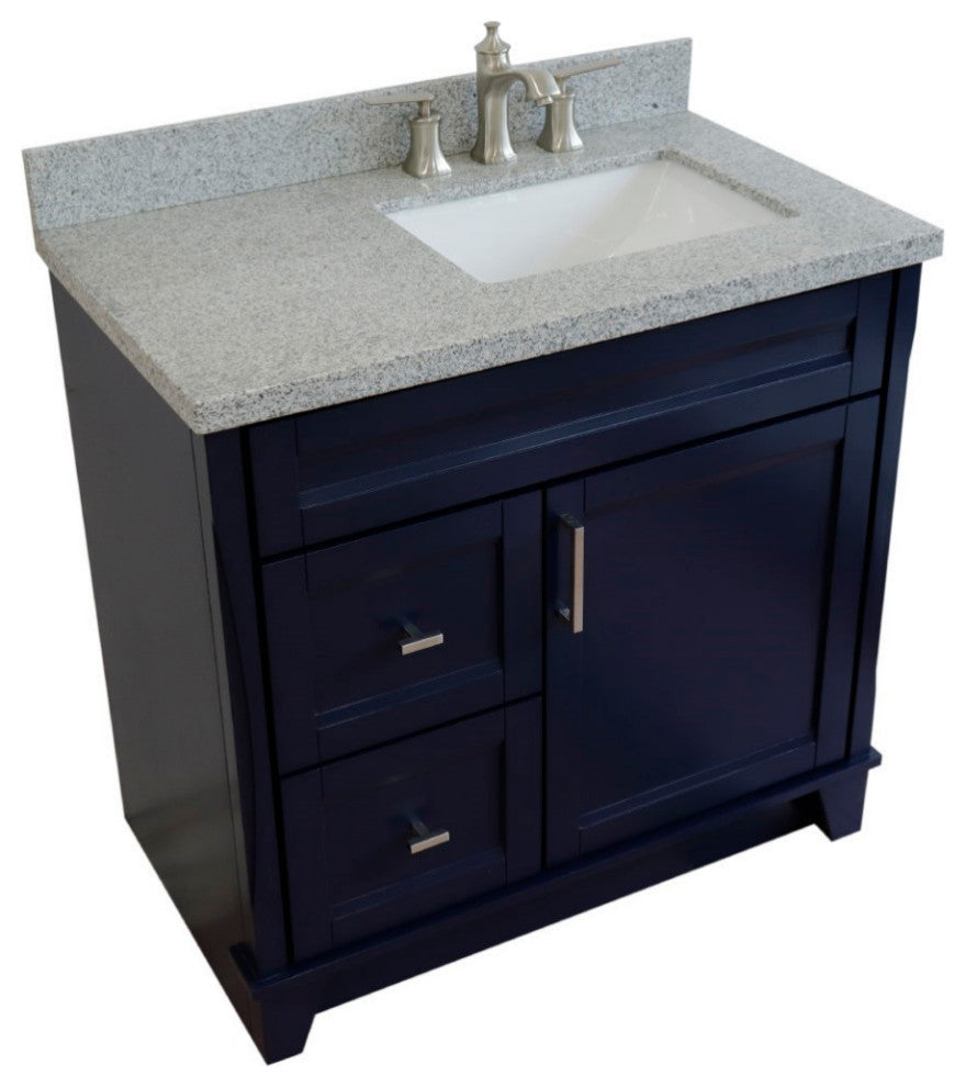 37" Single Sink Vanity, Blue Finish With Gray Granite