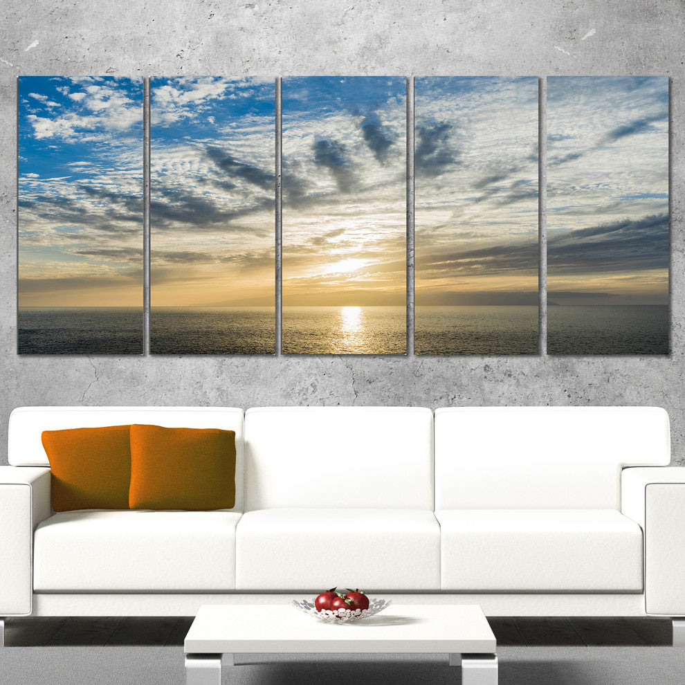"Sunset Sky Above Atlantic" Oversized Beach Canvas Artwork, 5 Panels, 60"x28"
