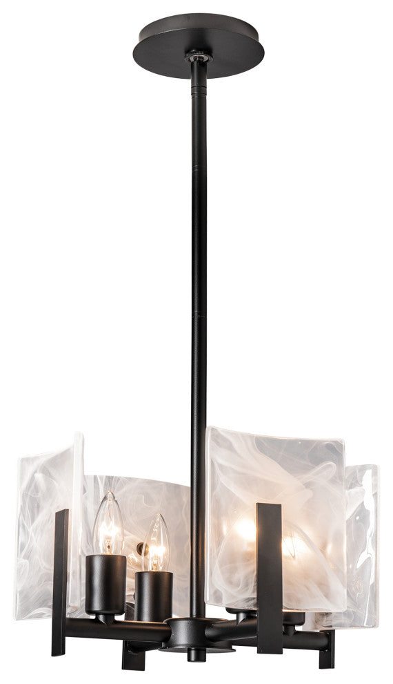 Arc 4-Light Semi-Flush/Pendant, Black Finish, White Swirl Glass
