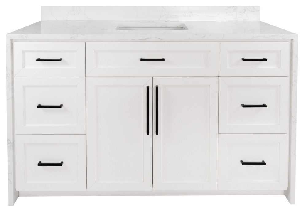 Palisade 60" Bathroom Vanity, White, Engineered Marble, Single