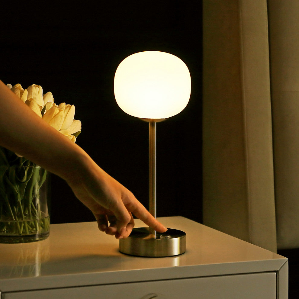 12.25" Modern Minimalist Iron Rechargeable Integrated LED Table Lamp, Nickel