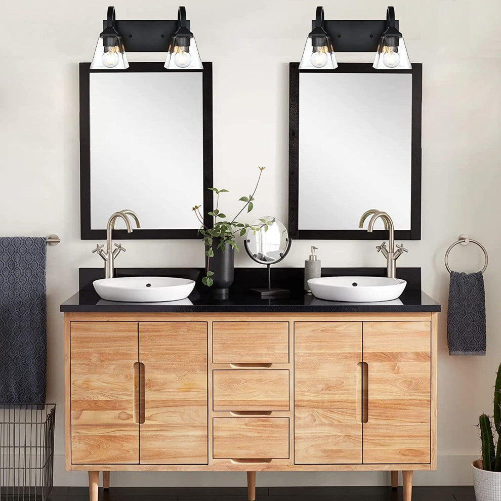 2 Light Glass Wall Sconce Black Industrial Wall Light Fixture