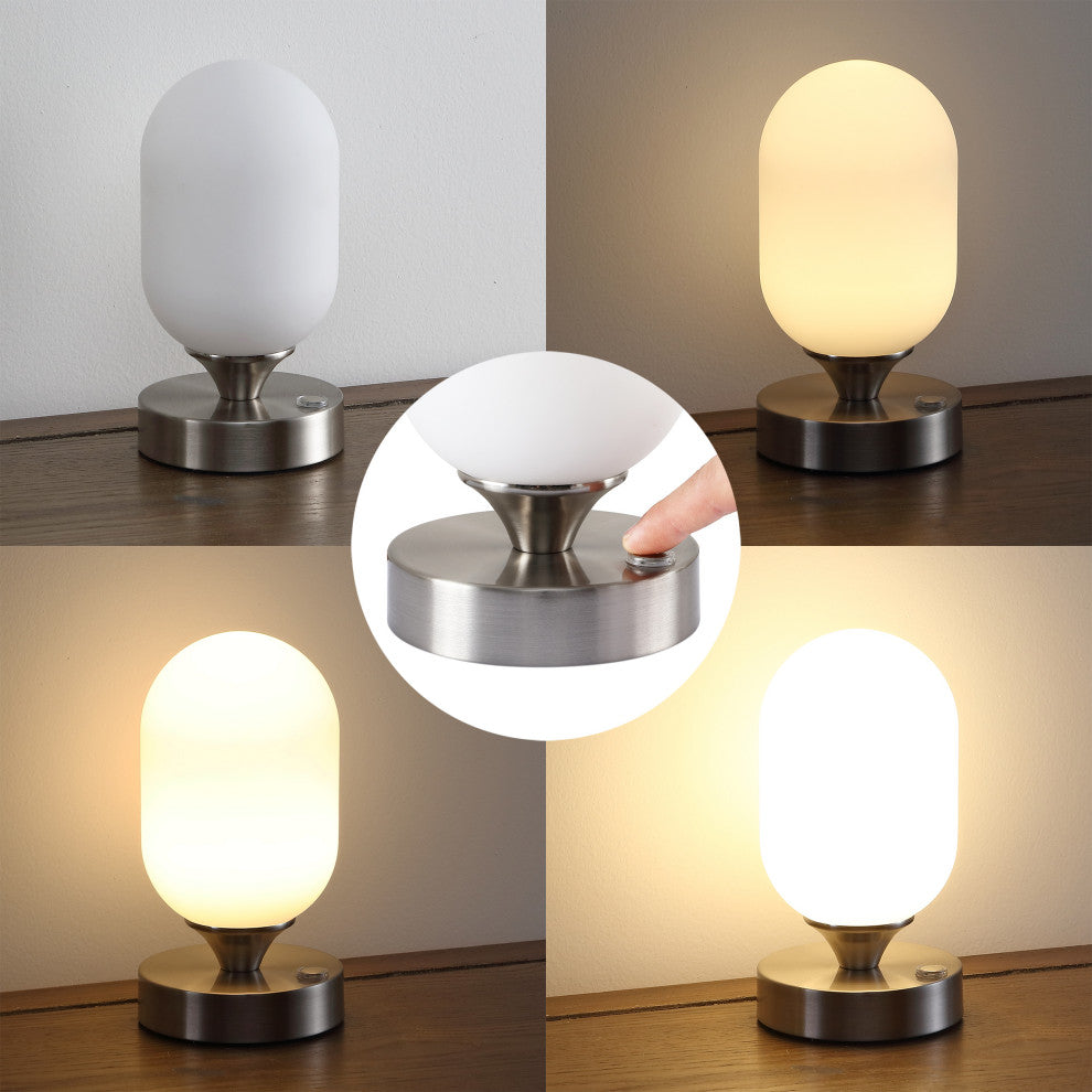 Eli 8" Bohemian Farmhouse Iron Rechargeable Integrated LED Table Lamp, Nickel