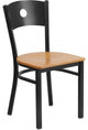 Black Circle Back Metal Restaurant Chair, Natural Wood Seat