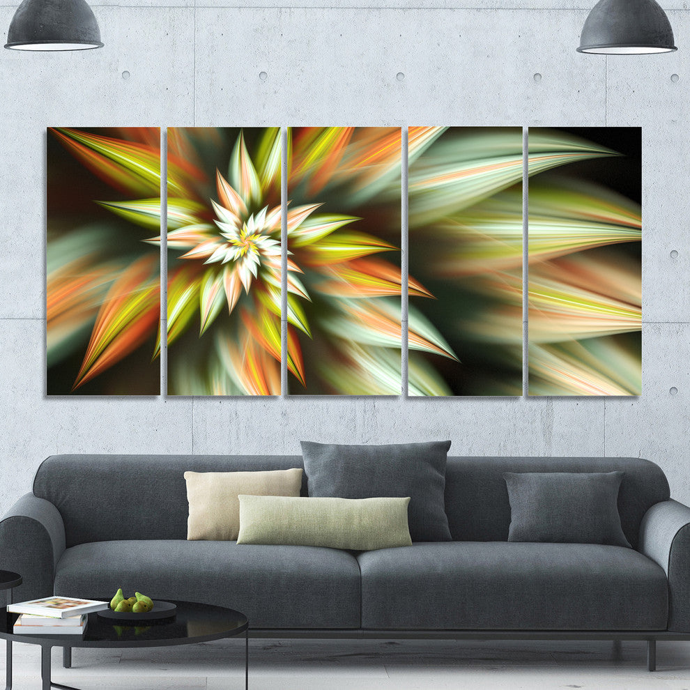 Exotic Brown Fractal Spiral Flower, Abstract Canvas Art Print, 60"x28", 5 Panels