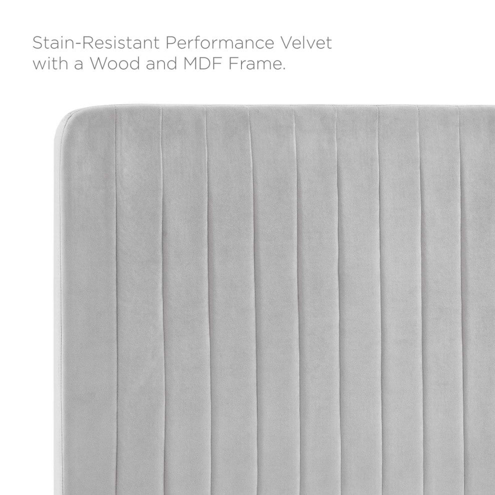 Tufted Headboard, King Size, Velvet, Light Gray, Modern Contemporary