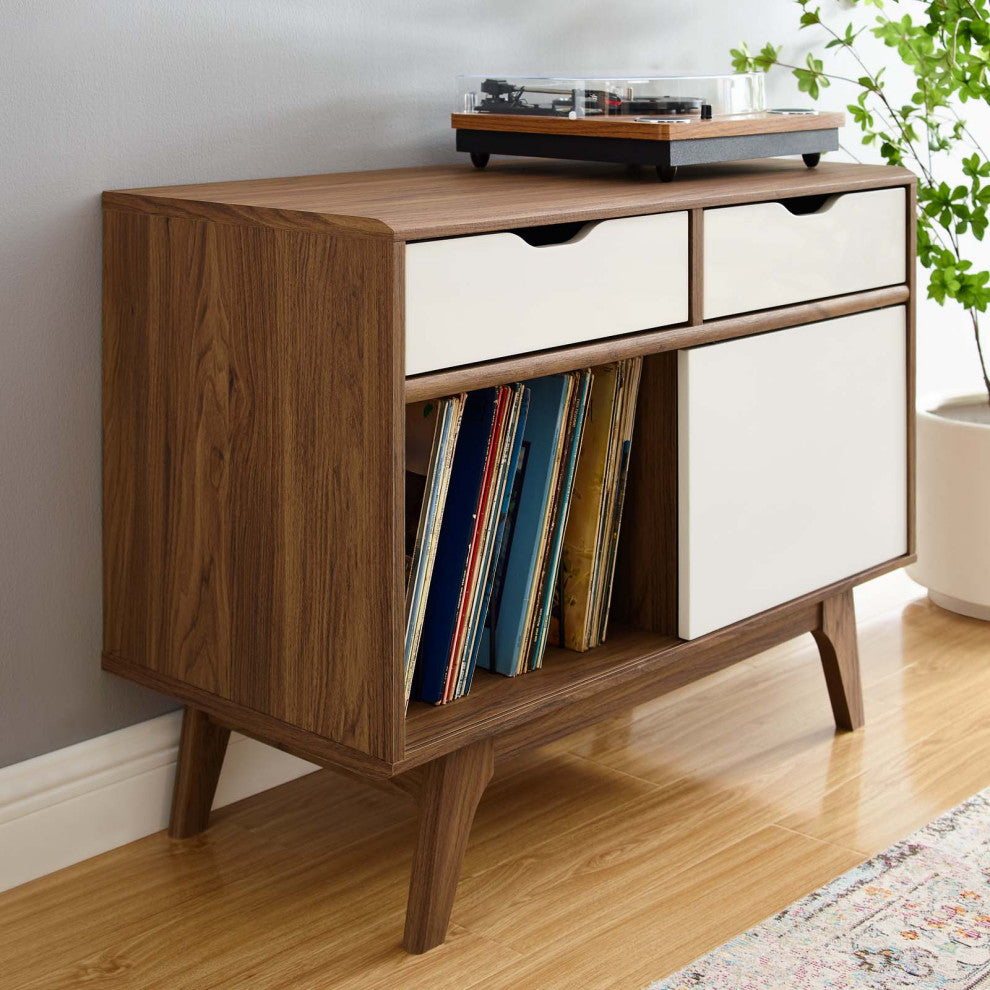 Sofa Side Table Display Stand, Wood, Brown Walnut White, Modern, Lounge