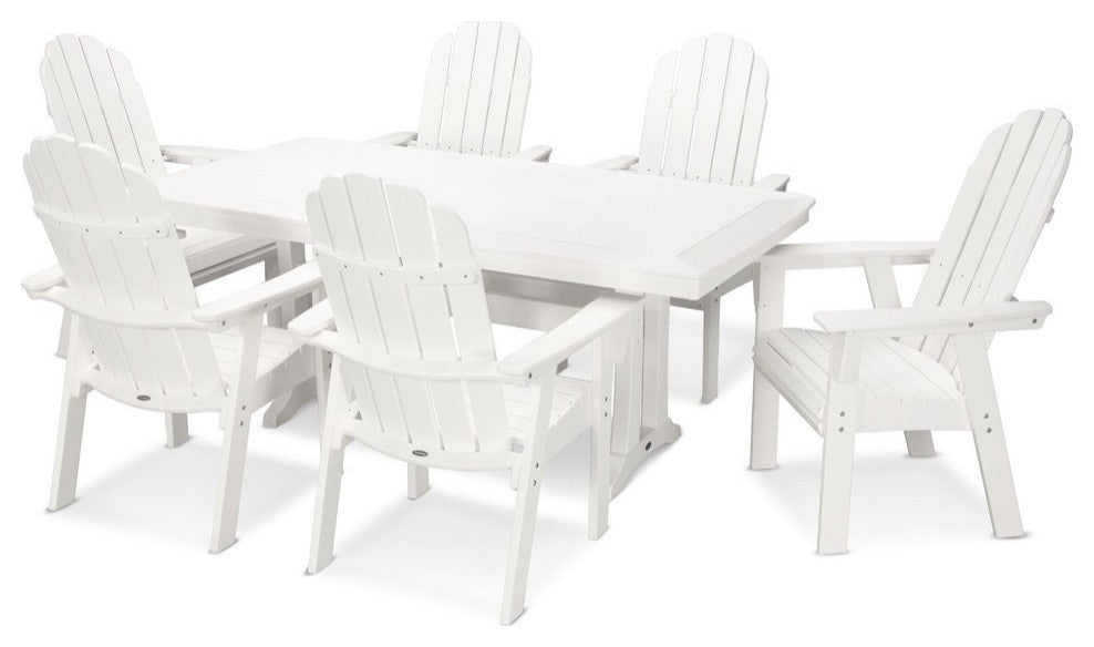 Polywood Vineyard Adirondack 7-Piece Nautical Trestle Dining Set, White