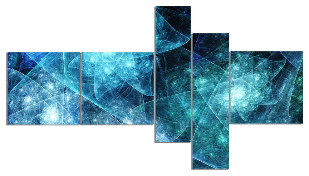 Blue Rotating Polyhedron, Abstract Canvas Art Print, 60"x32", 5 panels
