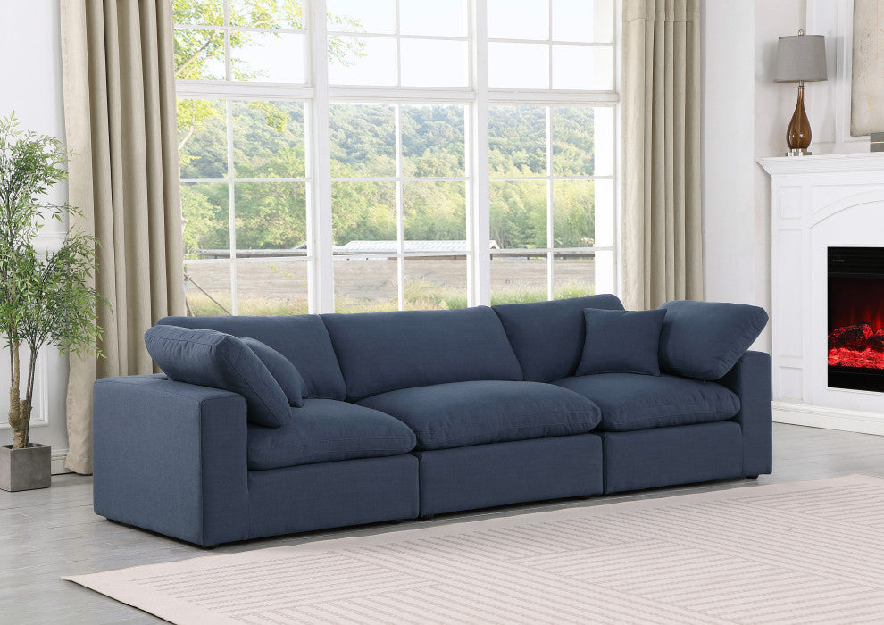 Comfy Upholstered Modular Sofa, Navy, 3-Piece: 1 Armless Chair, 2 Corner Chair, Linen Textured Fabric