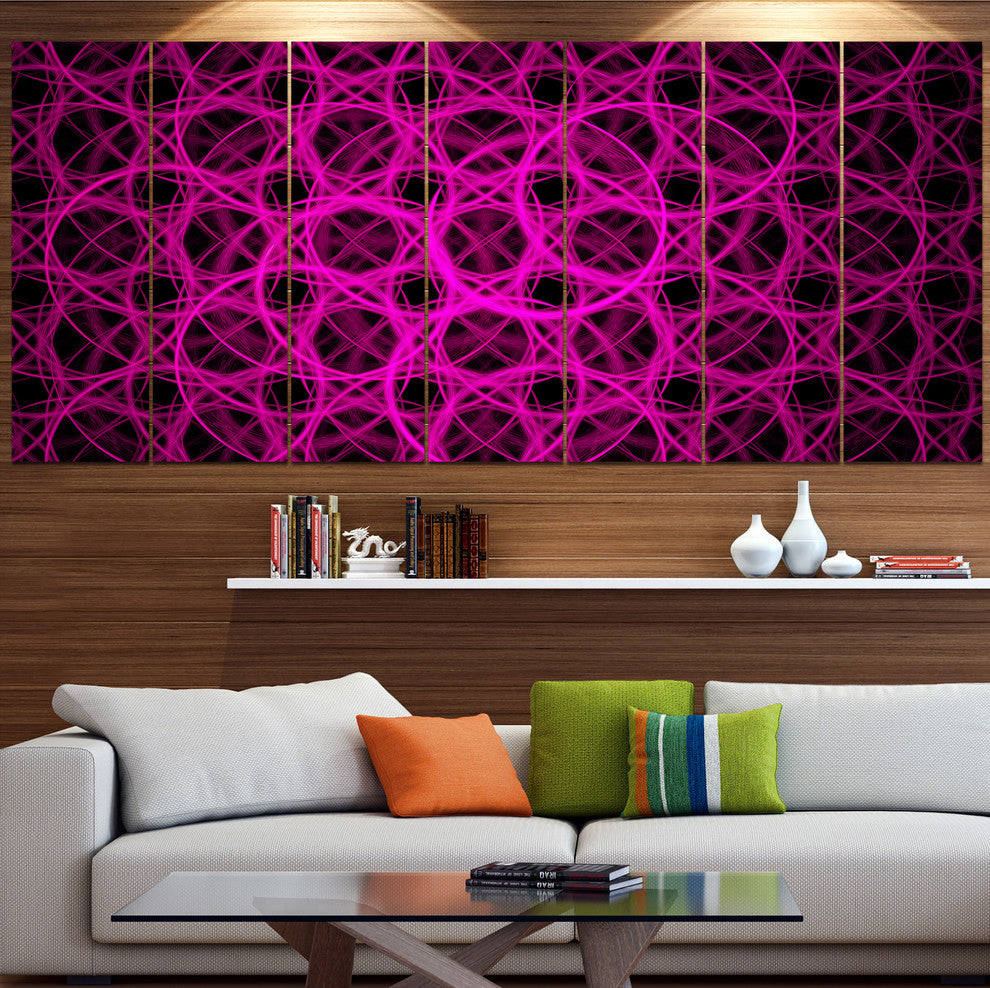 Pink Unusual Fractal Metal Grill, Abstract Canvas Wall Art, 83"x32", 7 Panels