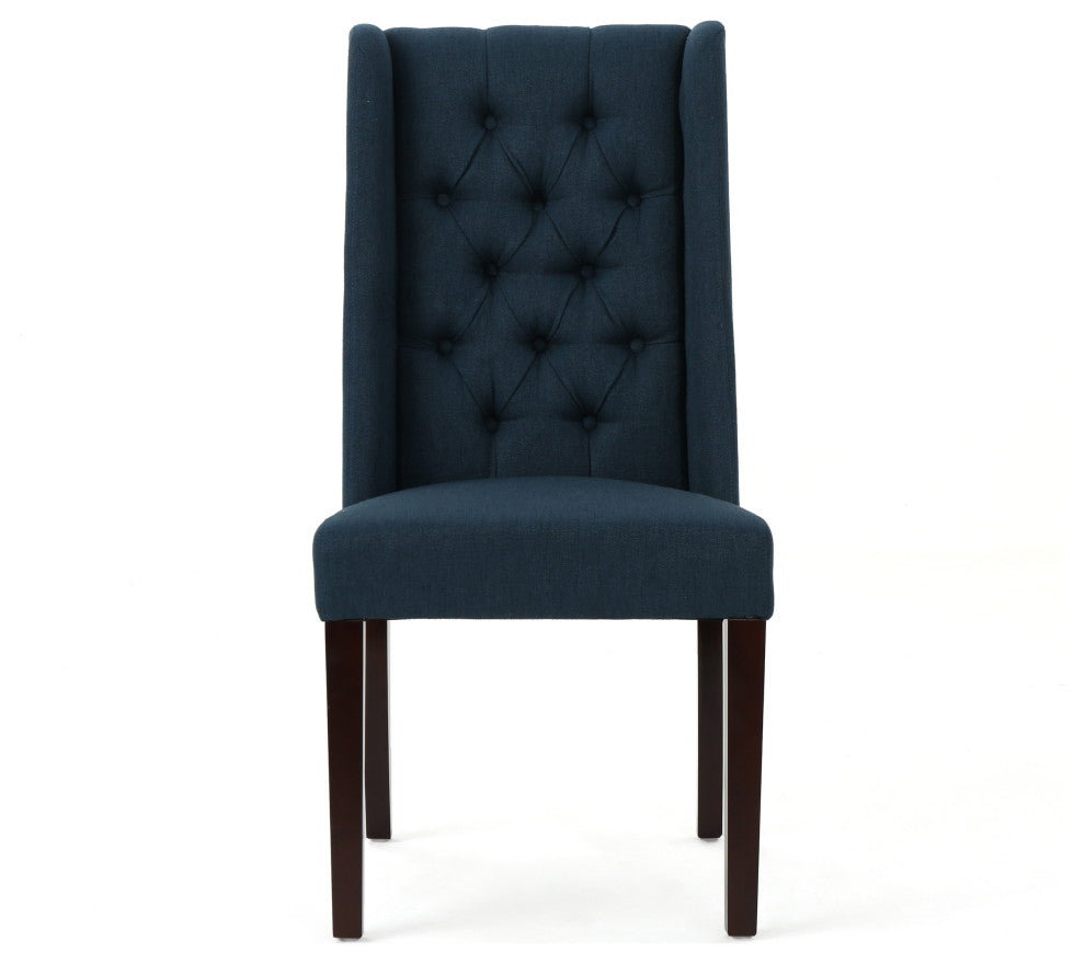 GDF Studio Billings Tufted High Back Dining Chairs, Set of 2, Navy Blue, Fabric