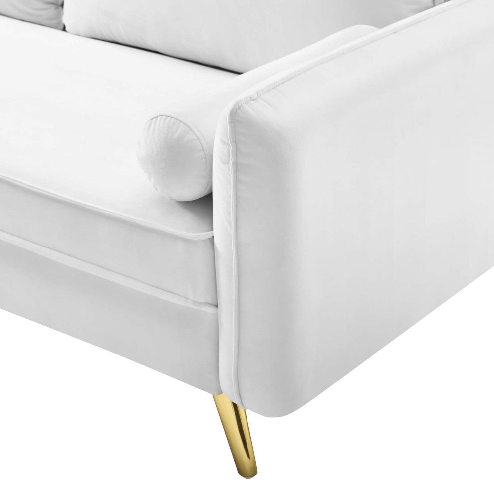 Loveseat Sofa, Velvet, White, Modern, Living Lounge Room Hotel Lobby Hospitality