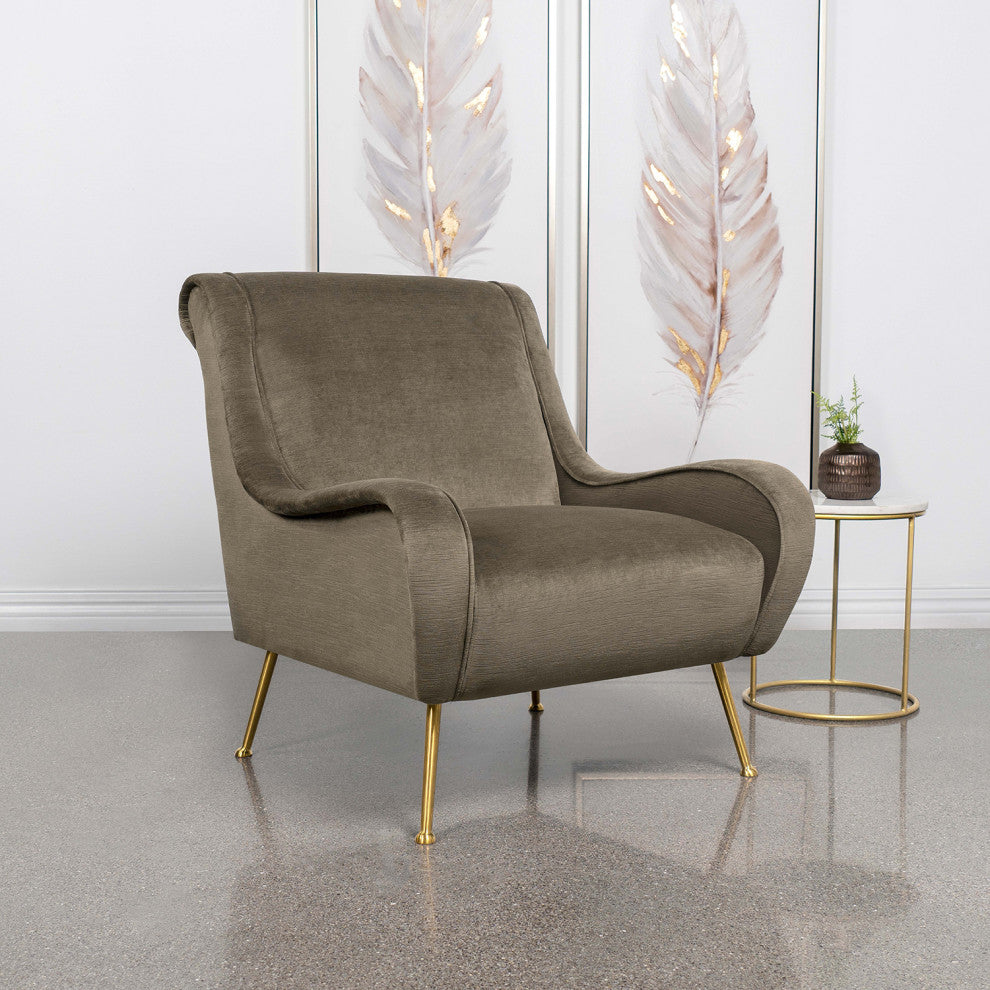 Upholstered Saddle Arms Accent Chair, Truffle and Gold
