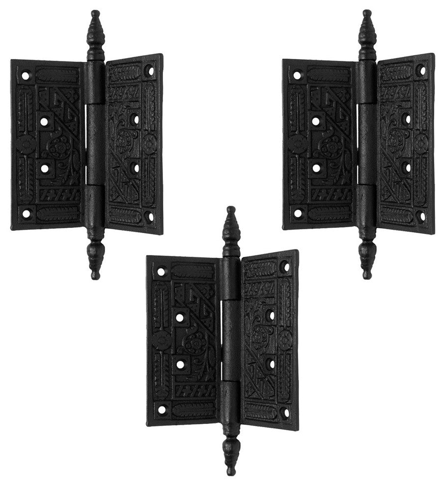 3 Pcs Black Butt Hinge Wrought Iron Victorian Steeple Tip Rust Resistant