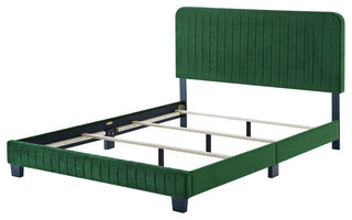 Tufted Platform Bed Frame, Full Size, Velvet, Green, Modern Contemporary