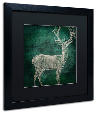Color Bakery 'Emerald Deer' Art, Black Frame, Black Matte, 16"x16"