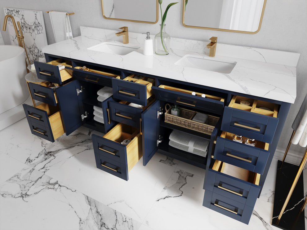 Cambridge 84 Double Sink Bath Vanity in Hale Navy Blue 2" Carrara Quartz