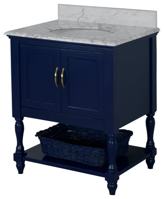 Beverly 30" Bathroom Vanity, Royal Blue, Carrara Marble