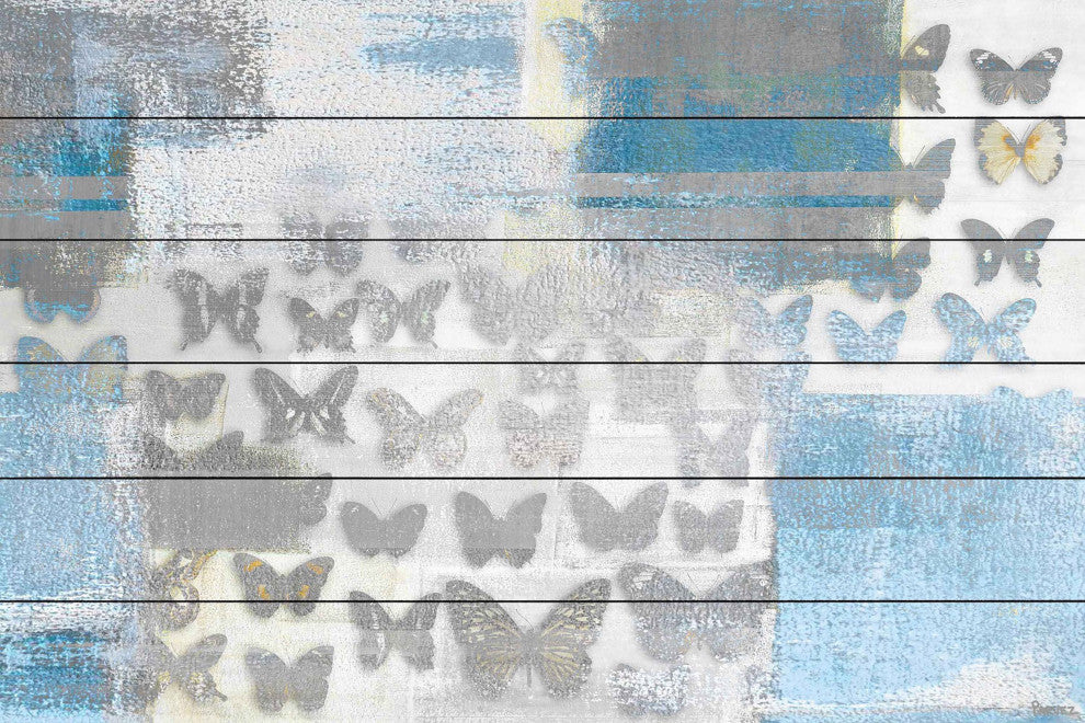 "Butterfly Frenzy" Painting Print on White Wood, 60"x40"