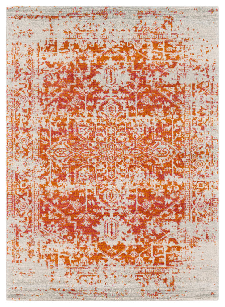 Harput Traditional Burnt Orange, Light Gray Area Rug, 3'11"x5'7"
