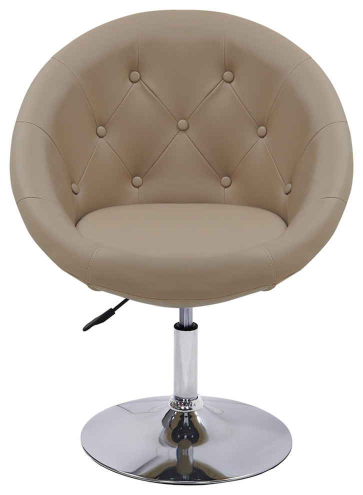 Button Tufted Swivel PU Leather Papasan Chair, Khaki