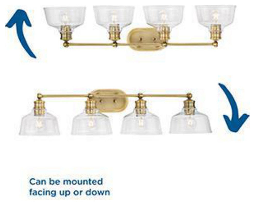 Singleton 4-Light 36" Vintage Brass Farmhouse Vanity Light, Clear Glass Shades
