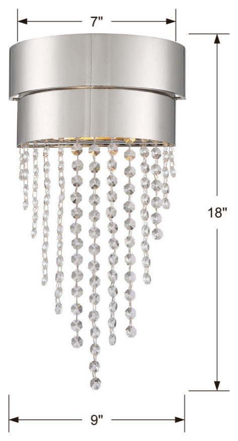 Crystorama CLA-A3202-PN-CL-MWP, 2-Light Wall Mount, Polished Nickel
