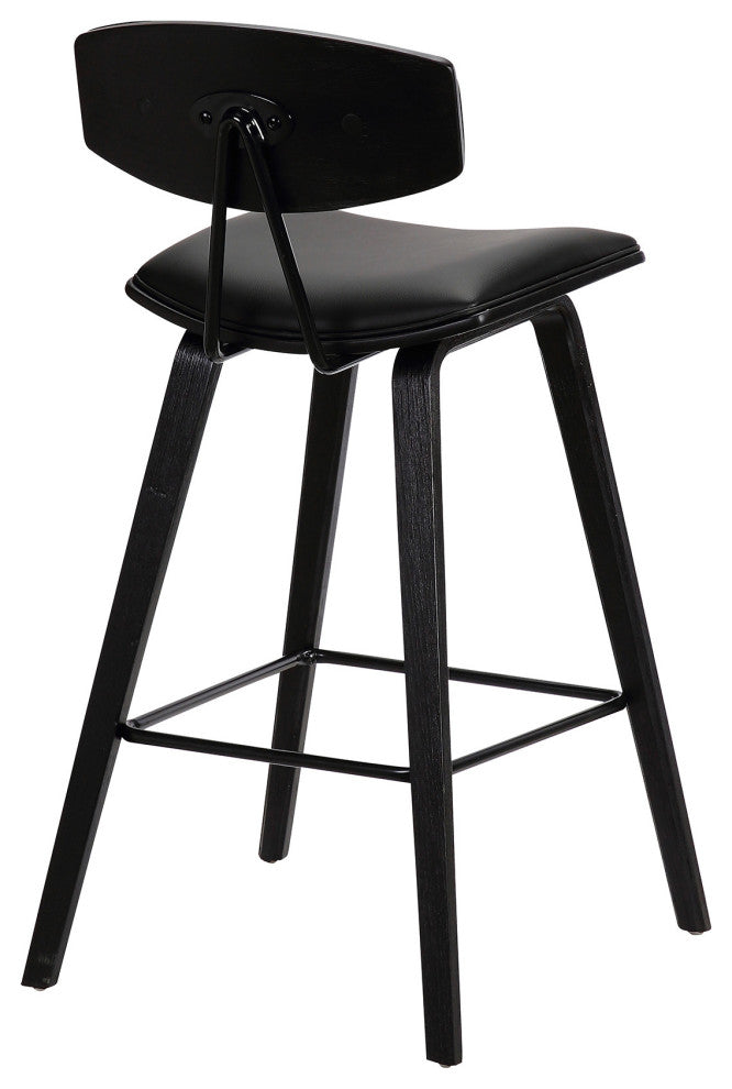 29" Black Faux Leather Mid Century Modern Bar Stool