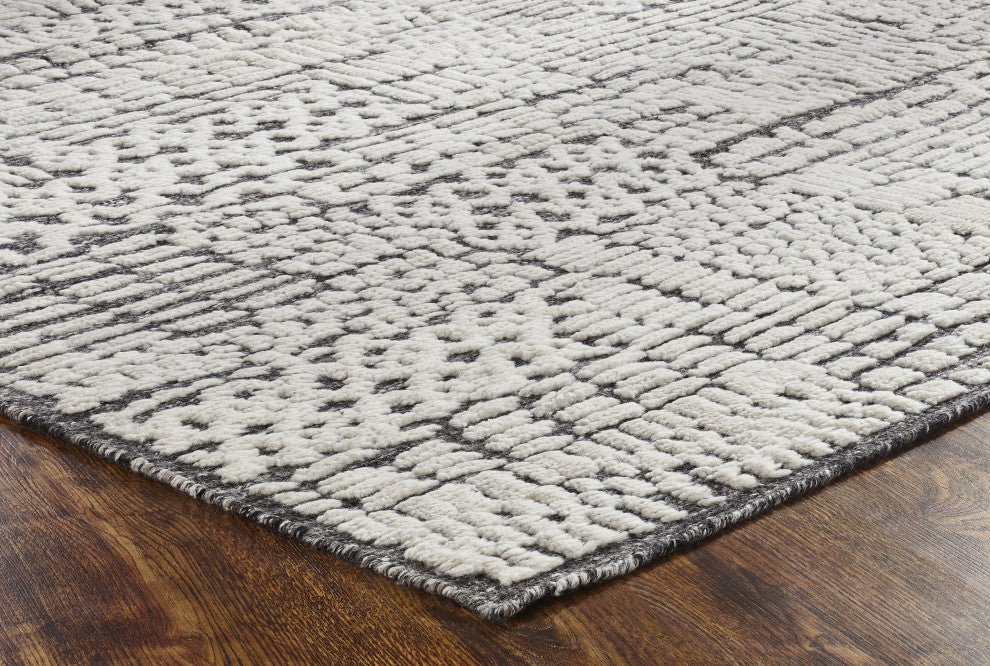 Ivory Contemporary Geometric Transitional High-Low Area Rug