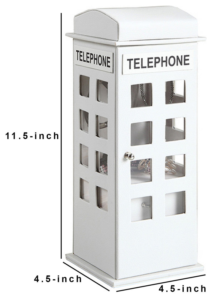 Benzara BM240351 Telephone Booth Jewelry Box With 2 Drawers, White