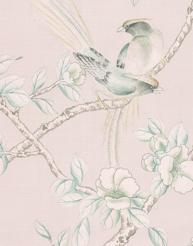 Chinoiserie Wall Mural Porcelains, Rose, Sample