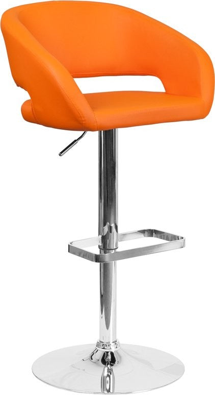 Estella Rounded Mid-Back Swivel Orange Vinyl Adjustable Barstool