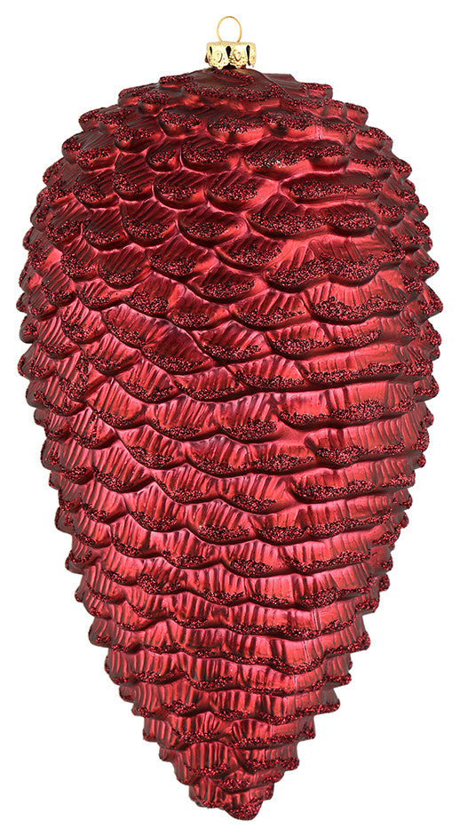 Vickerman N187219D 7" Wine Matte Glitter Pinecone Christmas Ornament, 4 Per Pack