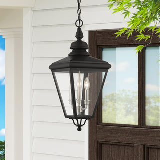 3 Light Black Outdoor Large Pendant Lantern, Brushed Nickel
