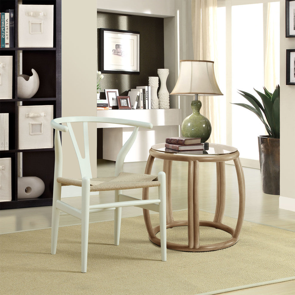 Modern Contemporary Kitchen Wood Dining Armchair White