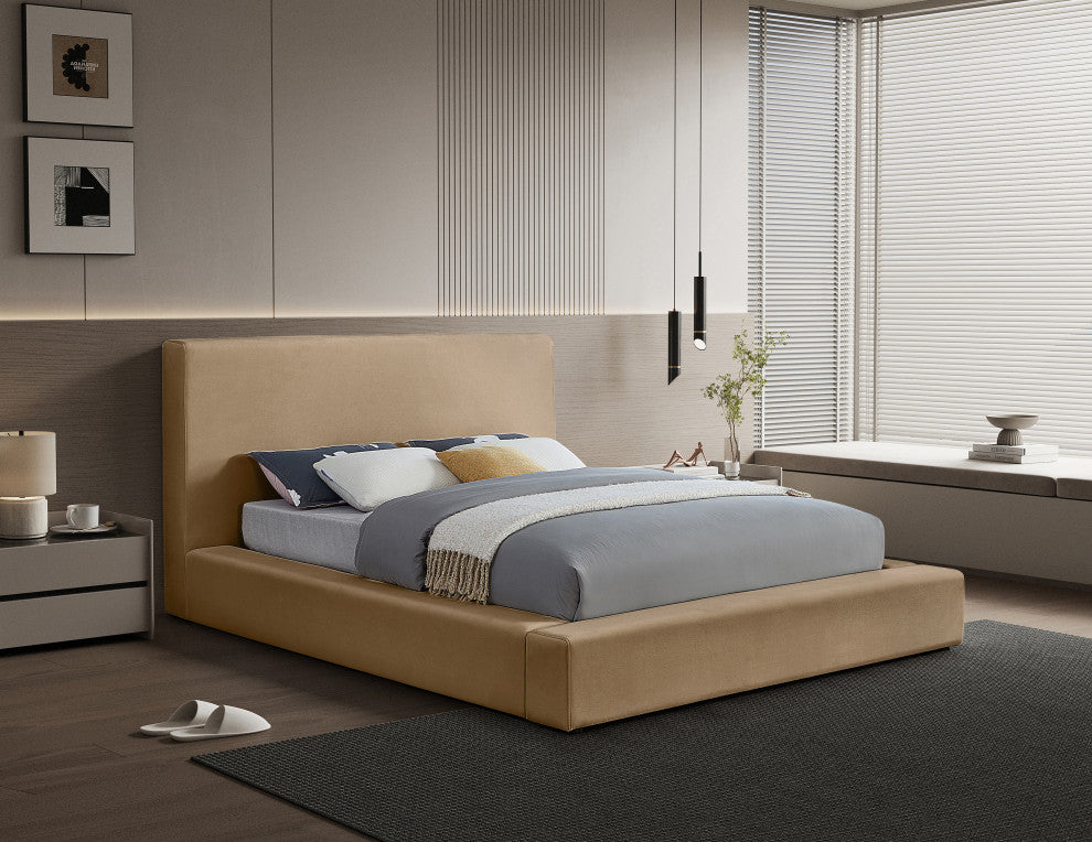 Dorian Upholstered Bed, Beige, Queen, Velvet