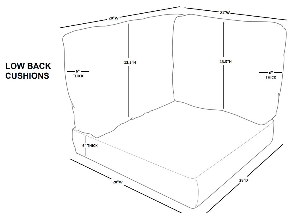 Covers for Low-Back Corner Chair Cushions 6 inches thick, Terracotta