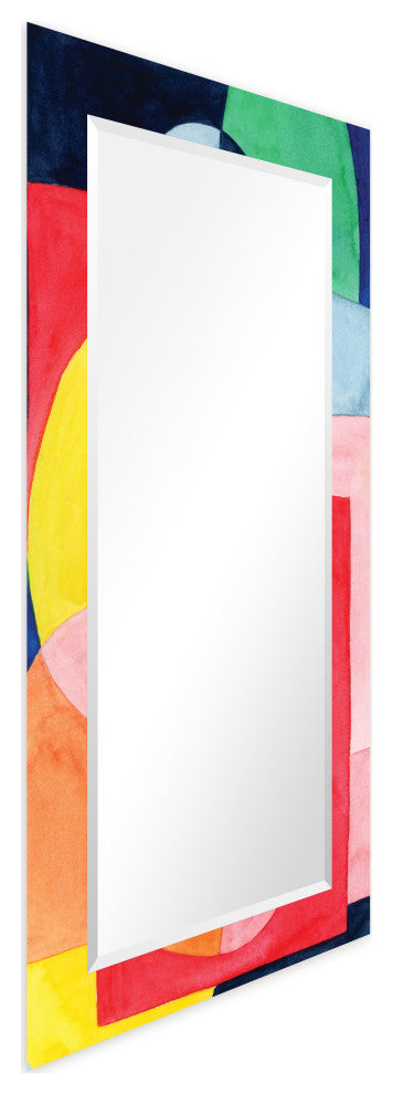 "Launder" Beveled Mirror on Printed Abstarct Tempered Art Glass, 54x28"