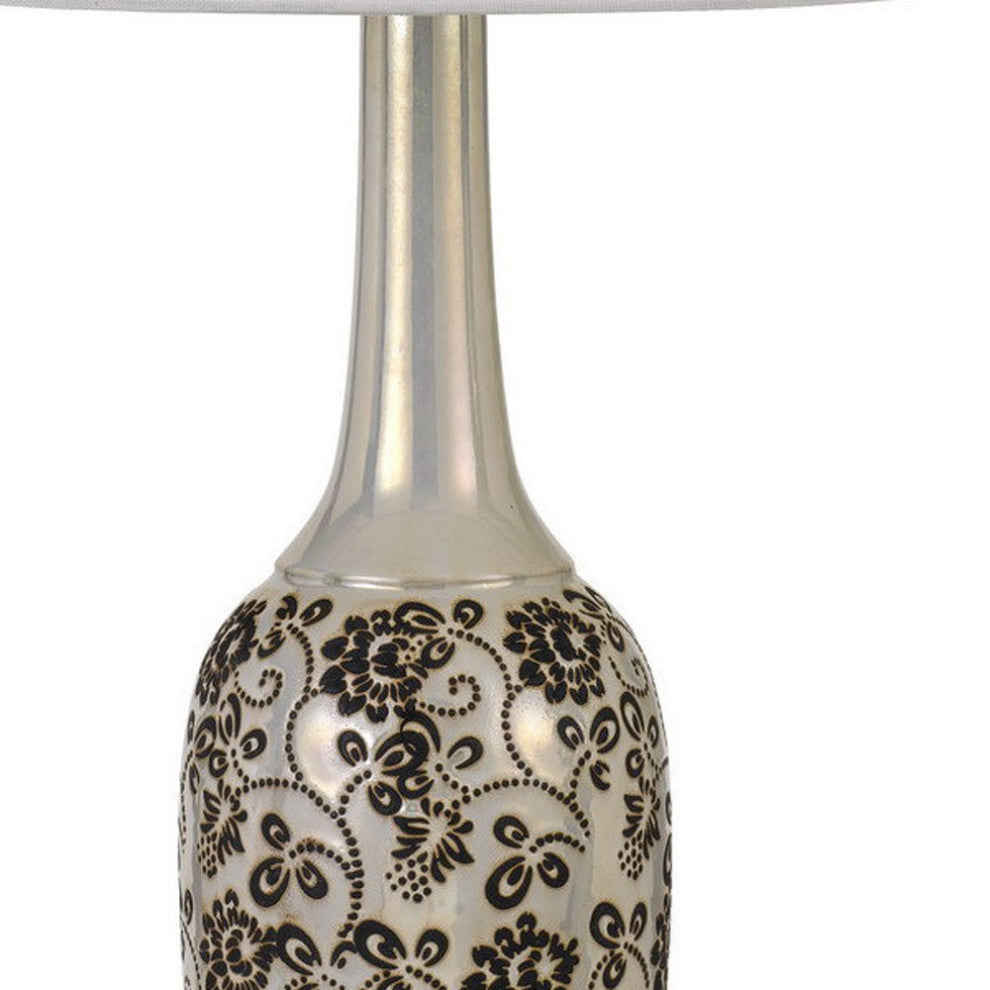 Set of Two 30" Silver Metal Two Light Bedside Table Lamps With White Globe Shade