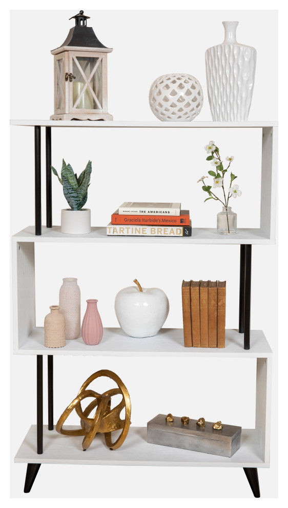 Danya B. Breuer 4-Tier White S-Shaped Bookcase With Black Hardware Accents
