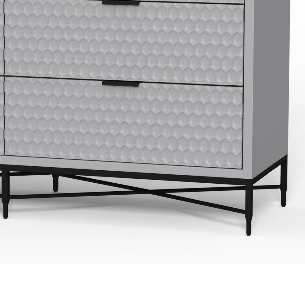Benzara BM284245 7 Drawer Dresser, Honeycomb, Mahogany Wood, Light Gray, Black