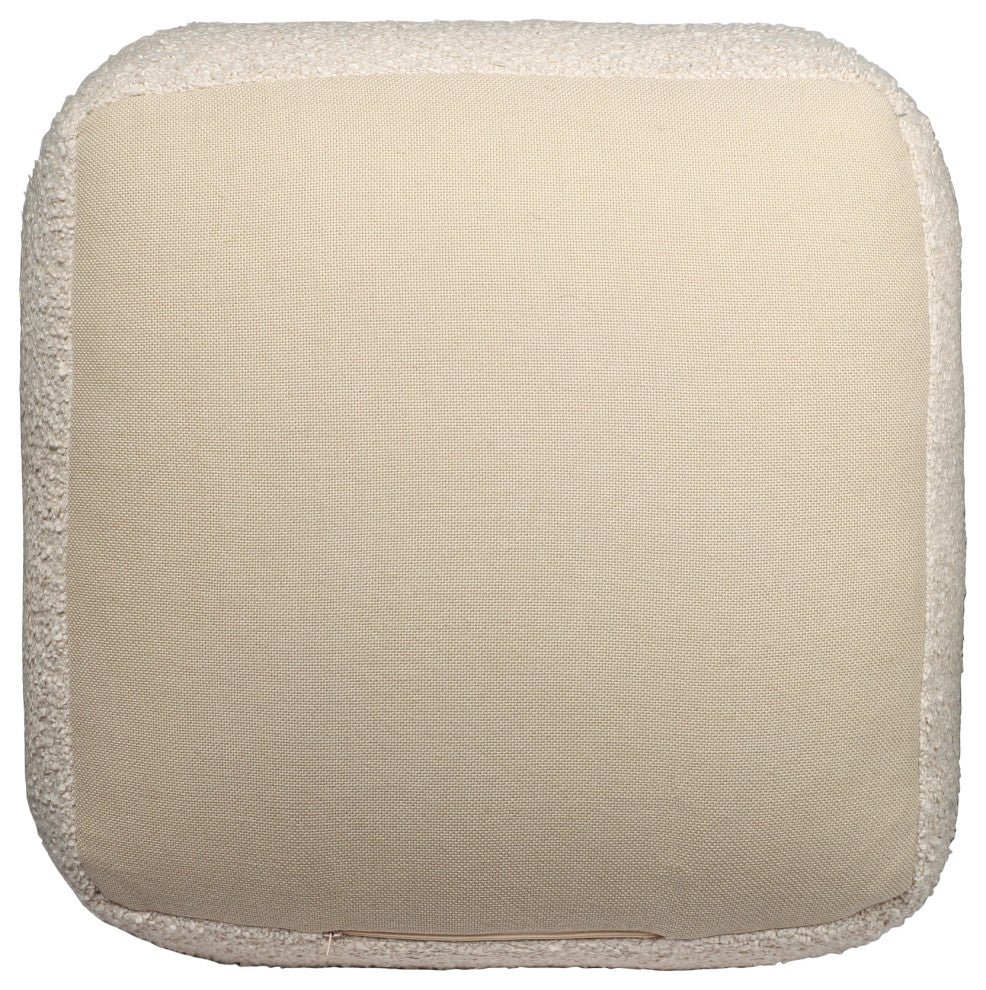 Twill Beige Transitional Solid Handmade Polyester Square Pouf,  18"x18"x18"