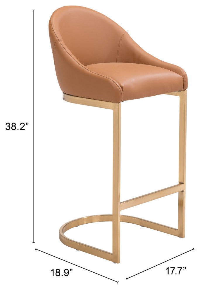 Bar Stool Chair Barstool, Faux Vinyl Leather, Steel, Tan, Gold, Cafe Bistro