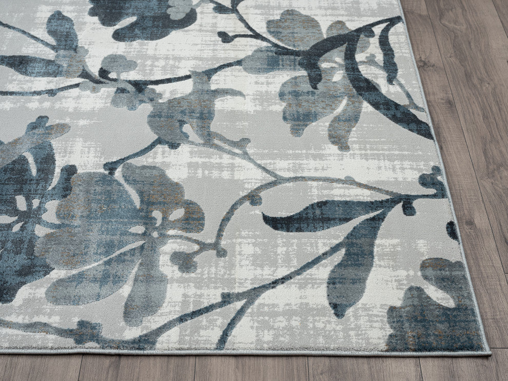 Abani Nova NOV180A Modern Grey and Blue Floral Area Rug
