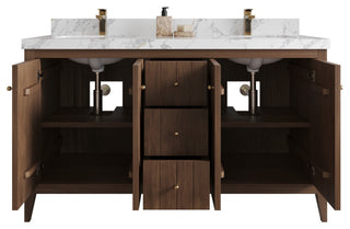 Atlanta Teak 60" Double Sink Bath Vanity, Dark Natural 2" White Quartz