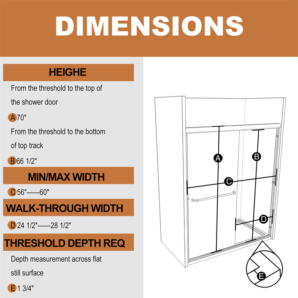 60" W x 70" H Traditional Sliding Shower Door, Chrome