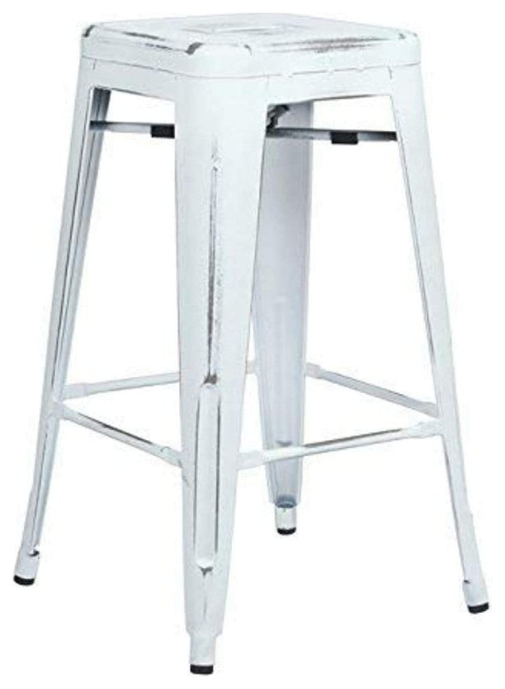 4 Pack Industrial Counter Stool, Backless Design With Square Seat, Antique White