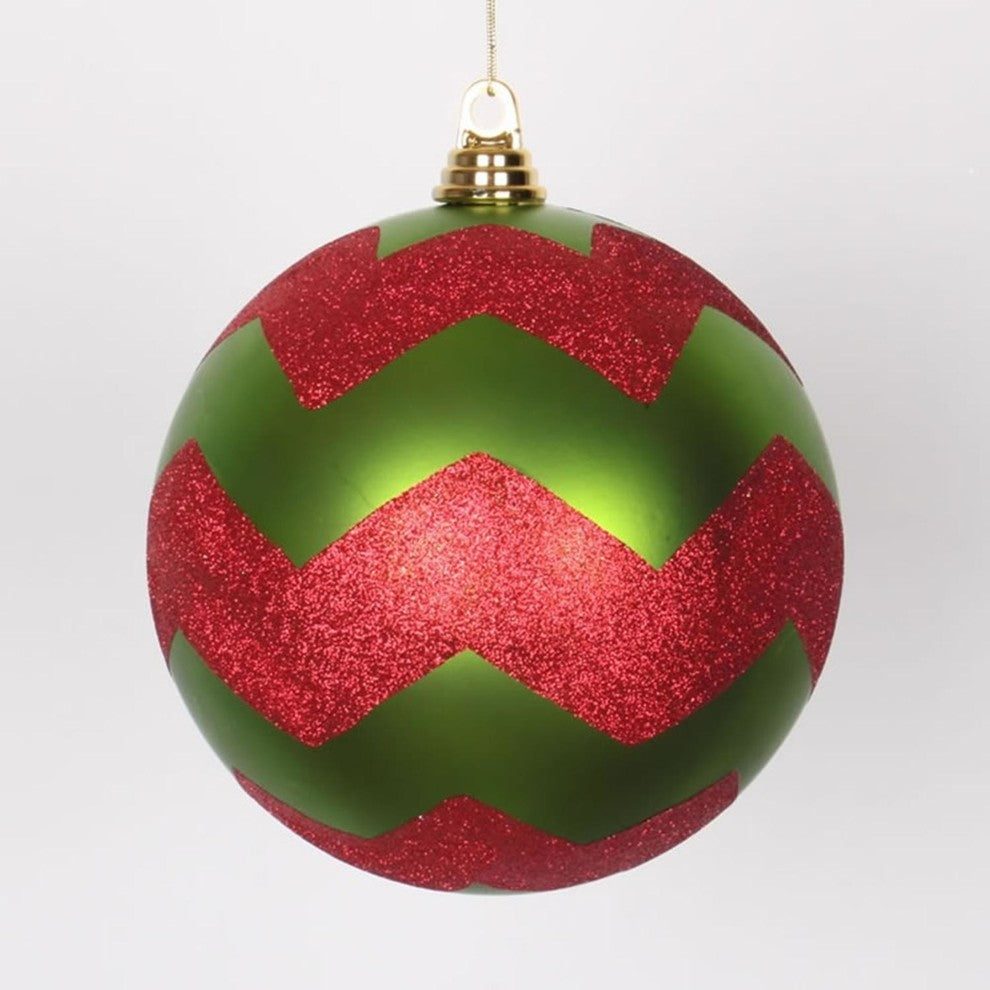 Chevron Commercial Christmas Ball Ornament, Lime Green/Red /Gold, 8"